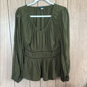 Old Navy Green Peplum Blouse with Long Sleeves